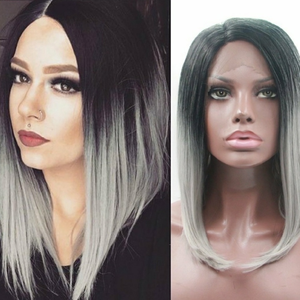 Ombre Gray short bob LaceFront Wig Wig
